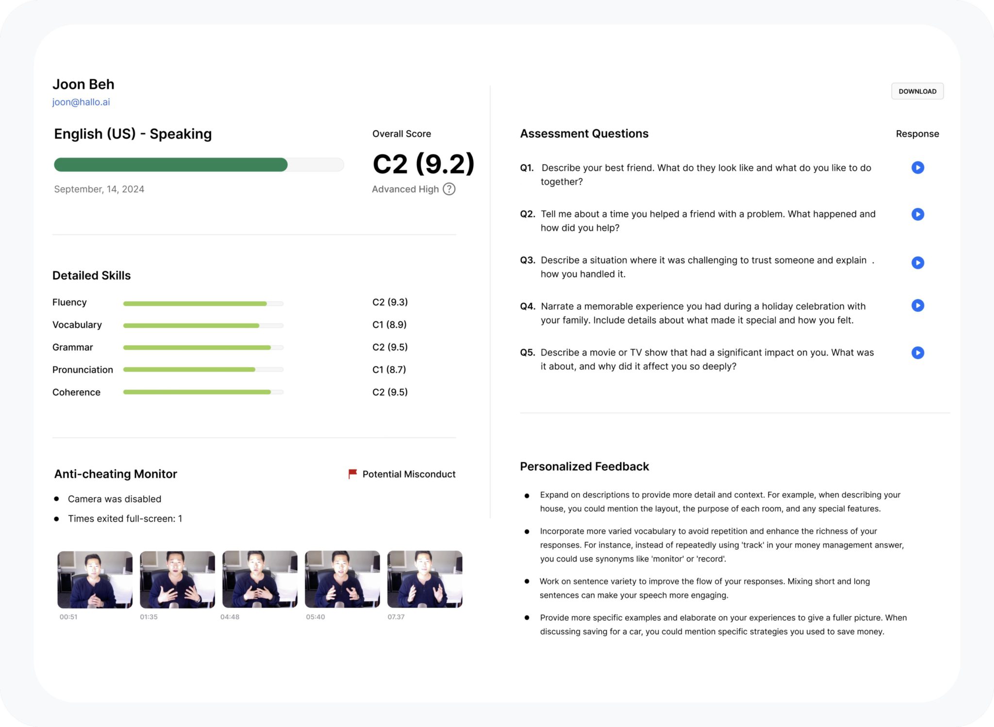 Hallo - Automated Writing Assessment